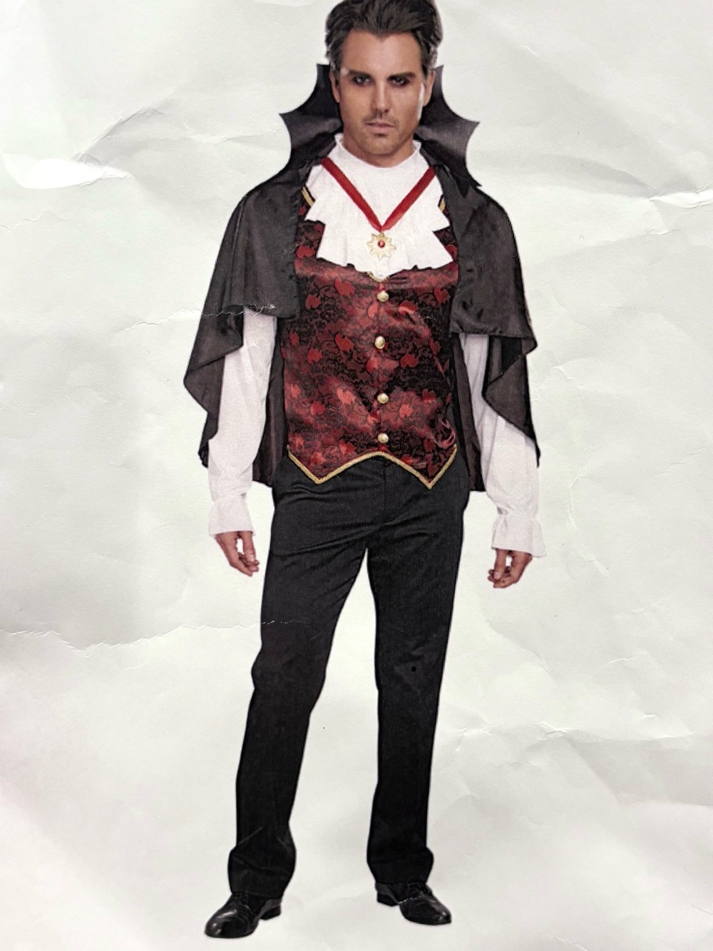 Men's Halloween Cape Red Brocade Classic Vampire Costume Med